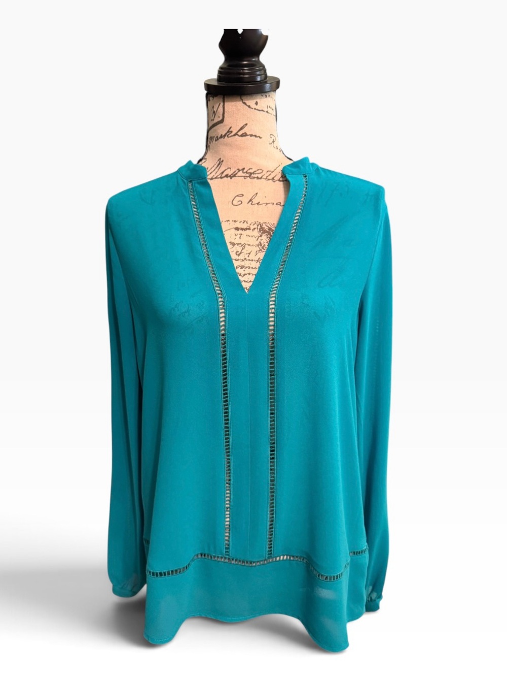 Michael Kors Teal V-Neck Long-Sleeve Blouse